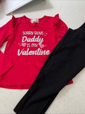 btween valentine long sleeve shirt with matching black leggings